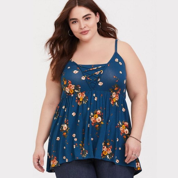 torrid Tops - Super Soft Blue Floral Babydoll Cami Top